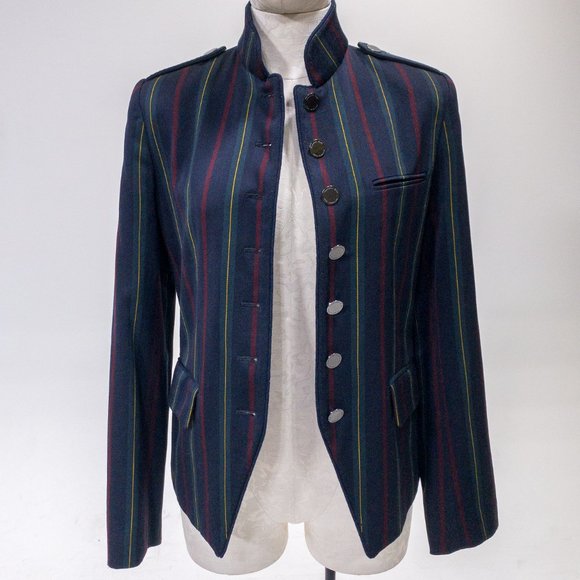 Shanghai Tang M Stripe Mandarin Blazer Jacket Navy - Picture 10 of 13